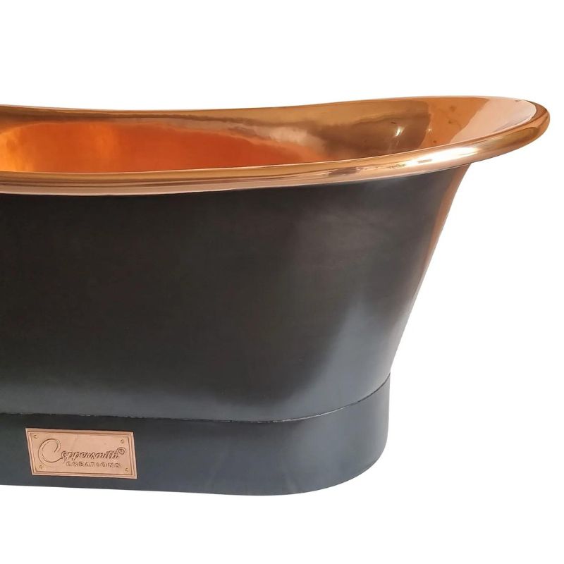 Coppersmith Creations Straight Base Copper Bathtub Black Outside 1700mm close up front view 