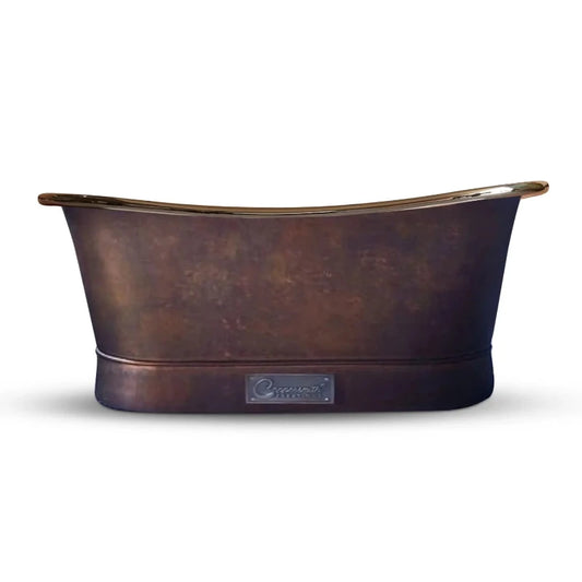 Coppersmith Creations Straight Base Copper Bathtub Nickel Inside & Weathered Antique Finish Outside front view on a white background