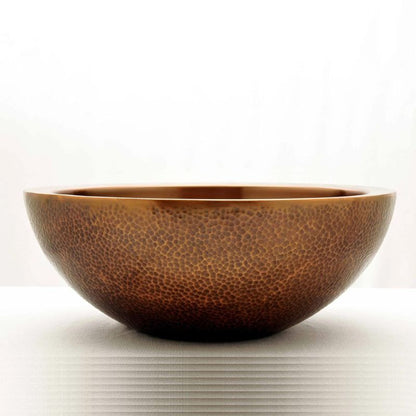 Coppersmith Creations Double Wall Round Copper Basin Outside Hammered Inside Smooth front view