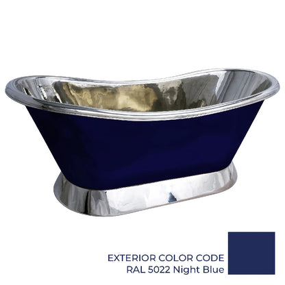 Slanting Base Copper Bathtub Nickel Inside & on Base RAL5022 Night Blue Outside 1600mm in white background