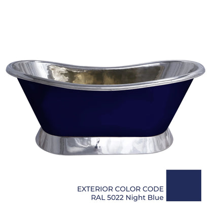 Slanting Base Copper Bathtub Nickel Inside & on Base RAL5022 Night Blue Outside 1600mm