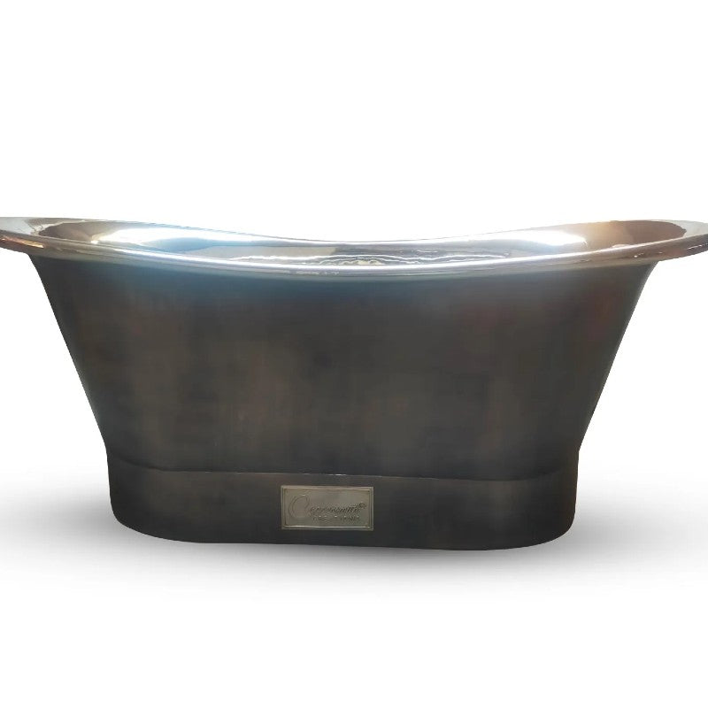 Straight Base Copper Bathtub Nickel Interior Finish & Patinated Lead Finish Exterior 1700mm front view