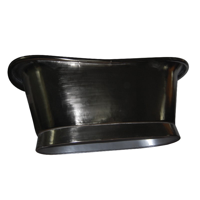 Coppersmith Creations Straight Base Copper Bathtub Full Nickel Finish 1700mm side view slightly tilted