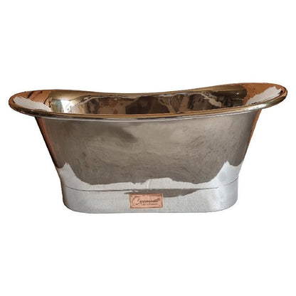 Coppersmith Creations Straight Base Copper Bathtub Full Nickel Finish 1700mm front view in white background