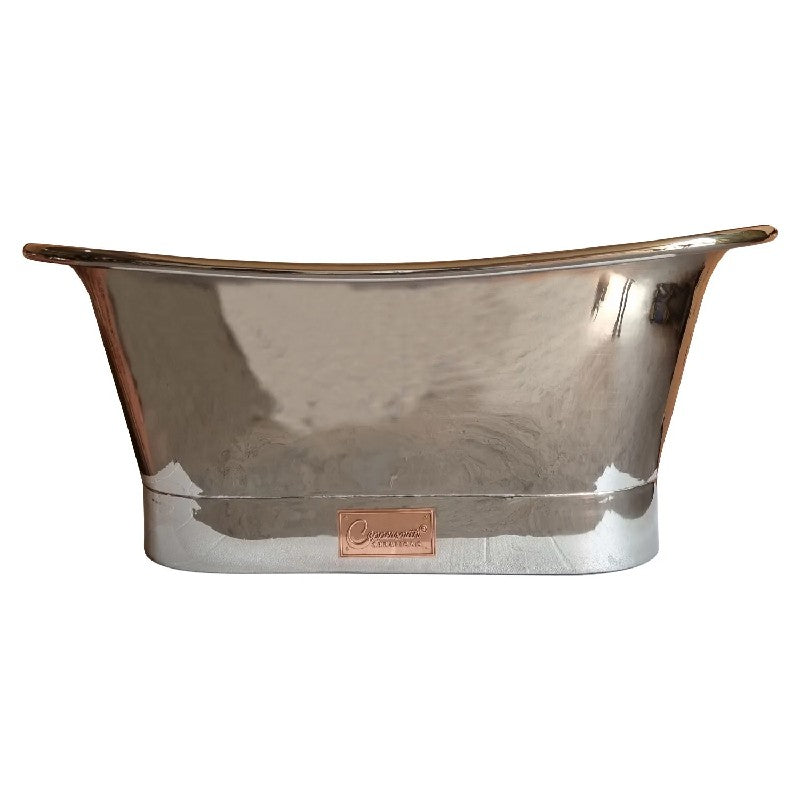 Coppersmith Creations Straight Base Copper Bathtub Full Nickel Finish 1700mm front view