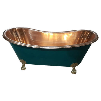 Coppersmith Creations Clawfoot Copper Bathtub RAL 6004 Blue-Green Exterior 1830mm front view