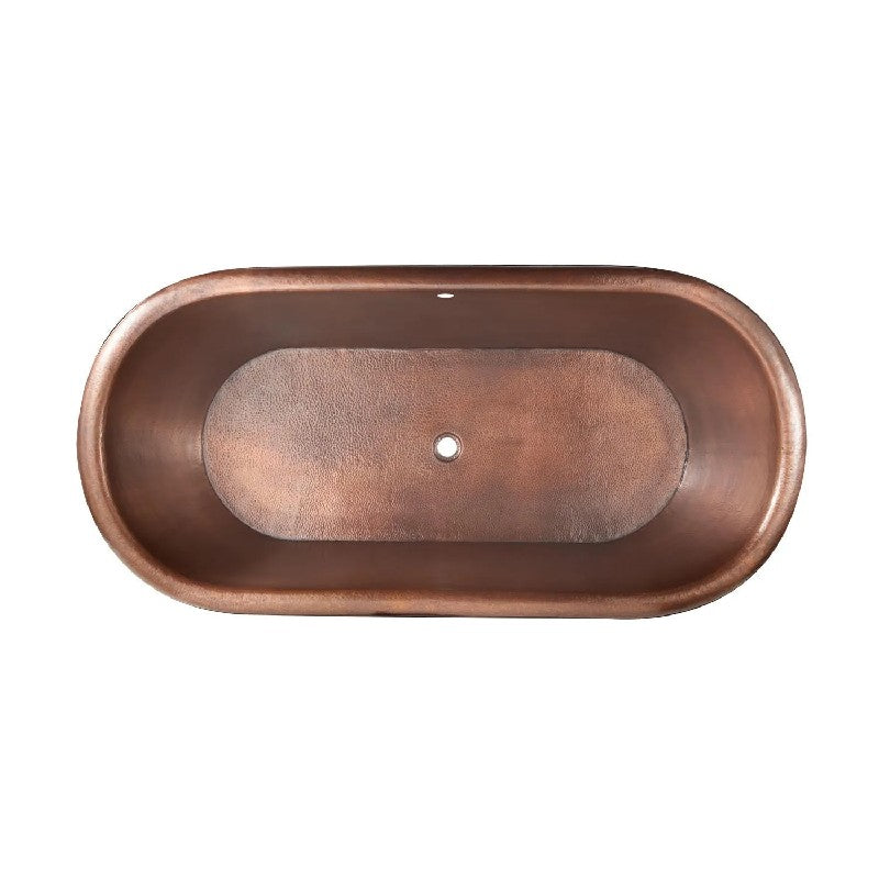 Coppersmith Creations Hammered Antique Finish Pedestal Copper Bath 1550/1680/1830mm top view