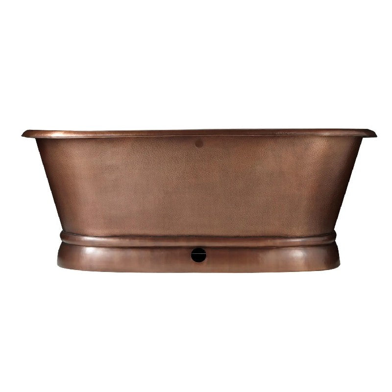 Coppersmith Creations Hammered Antique Finish Pedestal Copper Bath 1550/1680/1830mm back view with plinth cut out for waste