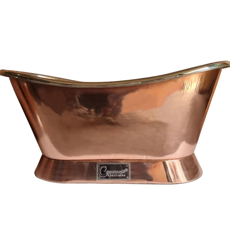 Coppersmith Creations Slanting Base Copper Bathtub Nickel Inside & Polish Copper Outside 1680mm front view in white background