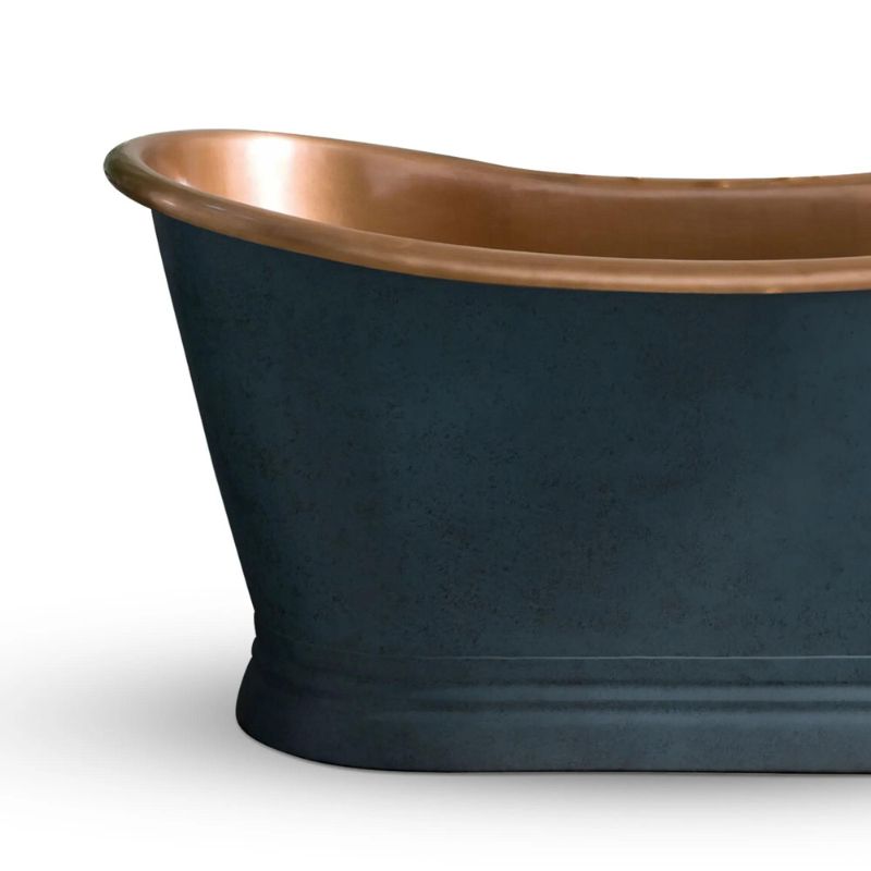 Coppersmith Creations Bathtub RAL 7024 Graphite Grey Exterior & Antique Copper Finish Interior front left view